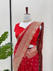 Wedding Wear Red Color Kota Silk Saree For Girls