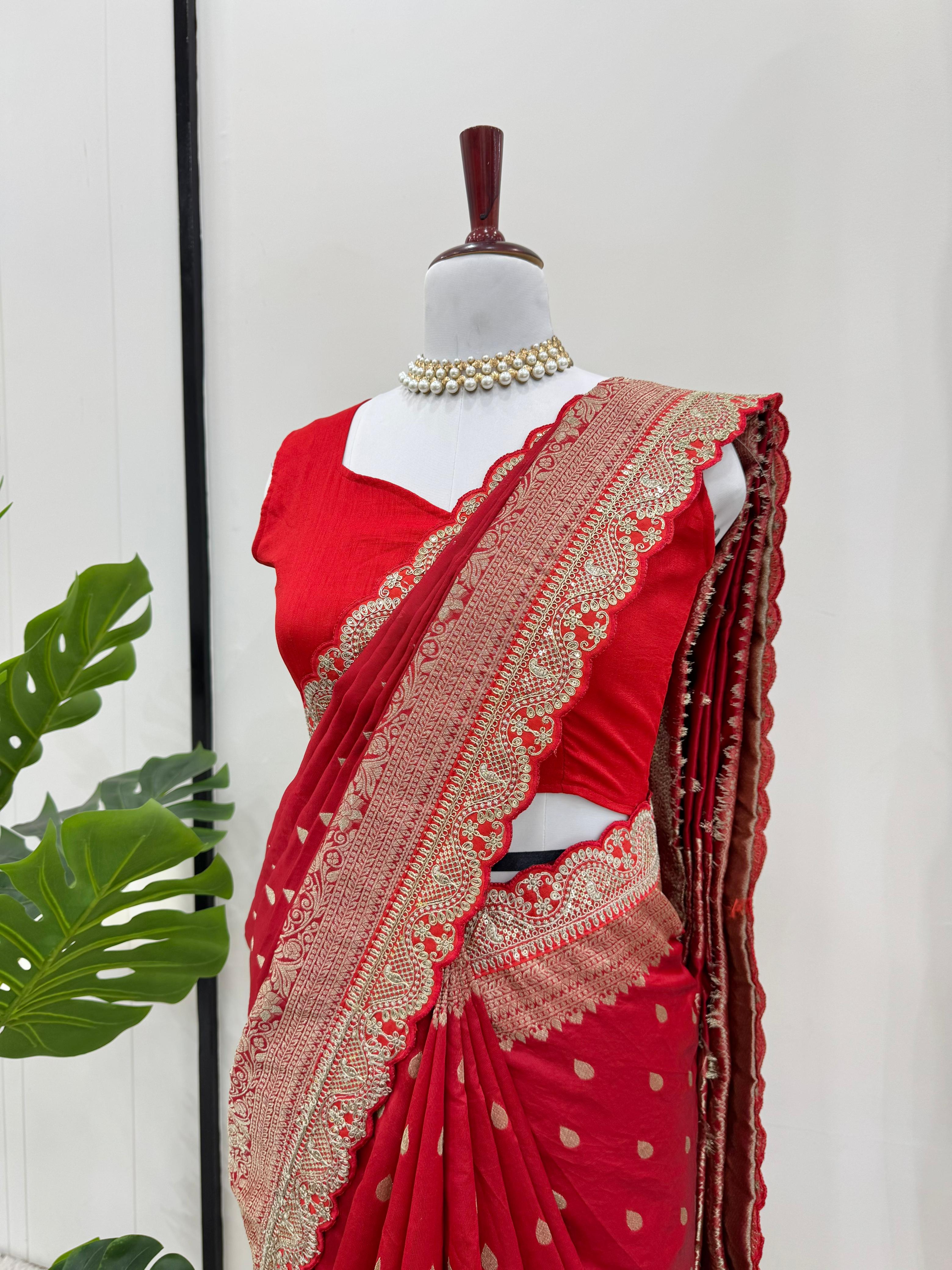 Wedding Wear Red Color Kota Silk Saree For Girls