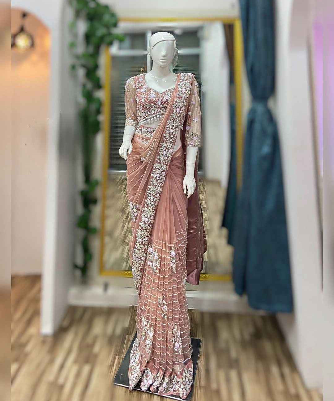 Wedding Wear Cream Color Kota Silk Saree For Girls