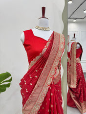 Wedding Wear Red Color Kota Silk Saree For Girls