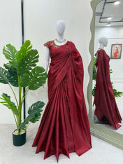 Wedding Wear Maroon Color Jimmy Chu Silk Saree For Girls