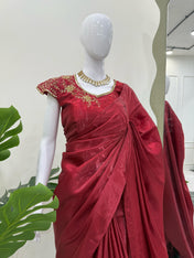 Wedding Wear Maroon Color Jimmy Chu Silk Saree For Girls