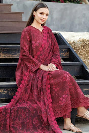 Merlot Red Floral Jacquard Embroidered Suit Set with Organza Dupatta