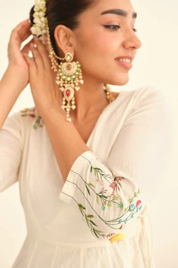 Elegant White & Pink Ombre Anarkali Kurta Set for Women