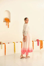 Elegant White & Pink Ombre Anarkali Kurta Set for Women