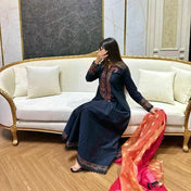 Black Kashmiri Embroidered Anarkali Suit with Contrast Dupatta