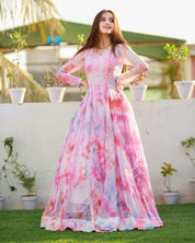 Multi Printed Floral Printed Gown Designs For Girls