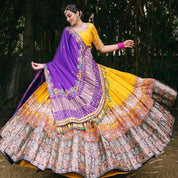 Navaratri Lehenga Choli in Yellow Silk With Colorful Work