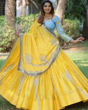 Ceremonious Kanjivaram Golden Yellow Color Lehenga Choli