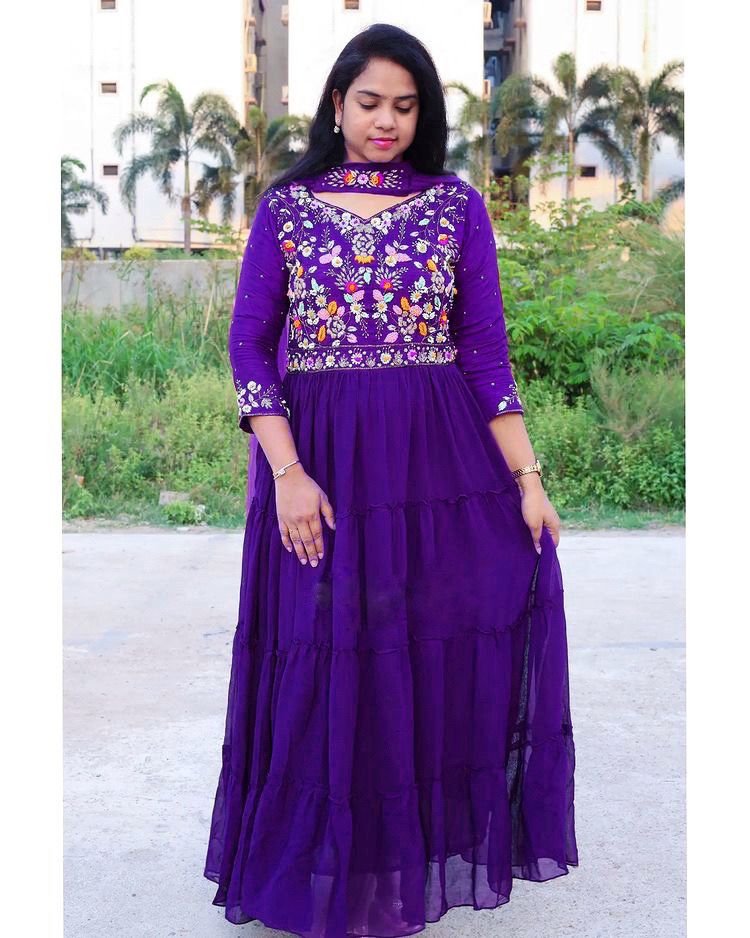 Navy Blue Party Wear Heavy Georgette Embroidery Gown