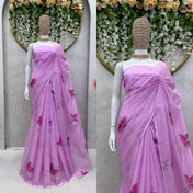 Wedding Wear Purple Color Organza With Digital Saree For Girls