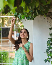 Green Printed Sleeveless Long Dress for Women