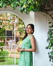 Green Printed Sleeveless Long Dress for Women