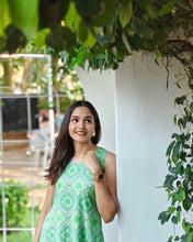 Green Printed Sleeveless Long Dress for Women