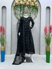 Party Wear Black Color Foux Gorgette Gown for Girls