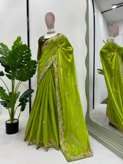 Party Wear Green Color Jimmy Chu Saree For Girls
