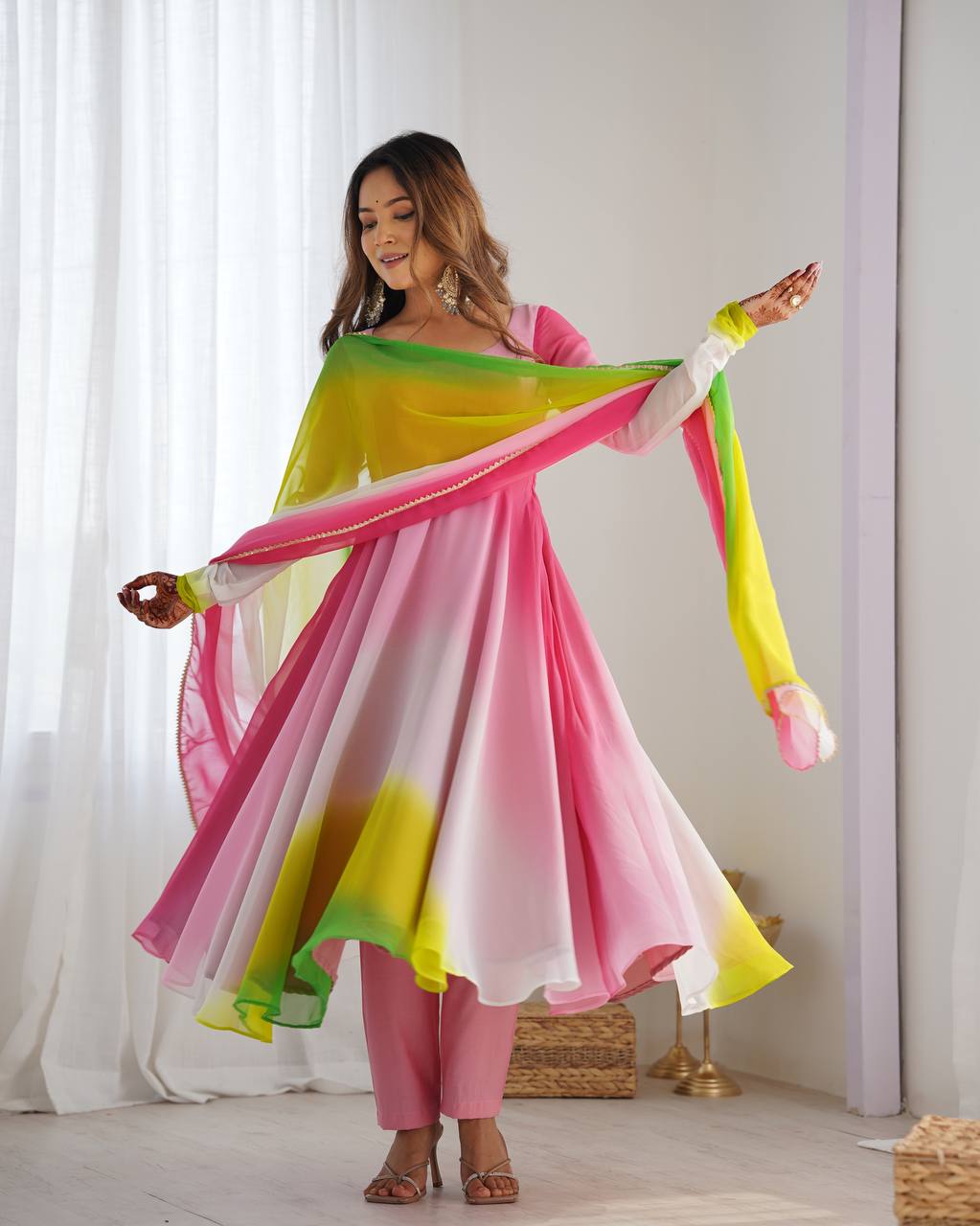 Party Wear Multi Color Heavy Fox Georgette Gown For Girls
