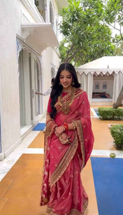 Party Wear Pink Color Havy Zimmy Chu Saree For Women