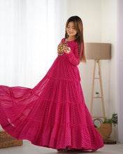 Party Wear Pink Color Heavy Fox Georgette Gown For Girls