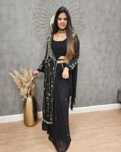Party Wear Black Color Faux Georgette Saree For Women