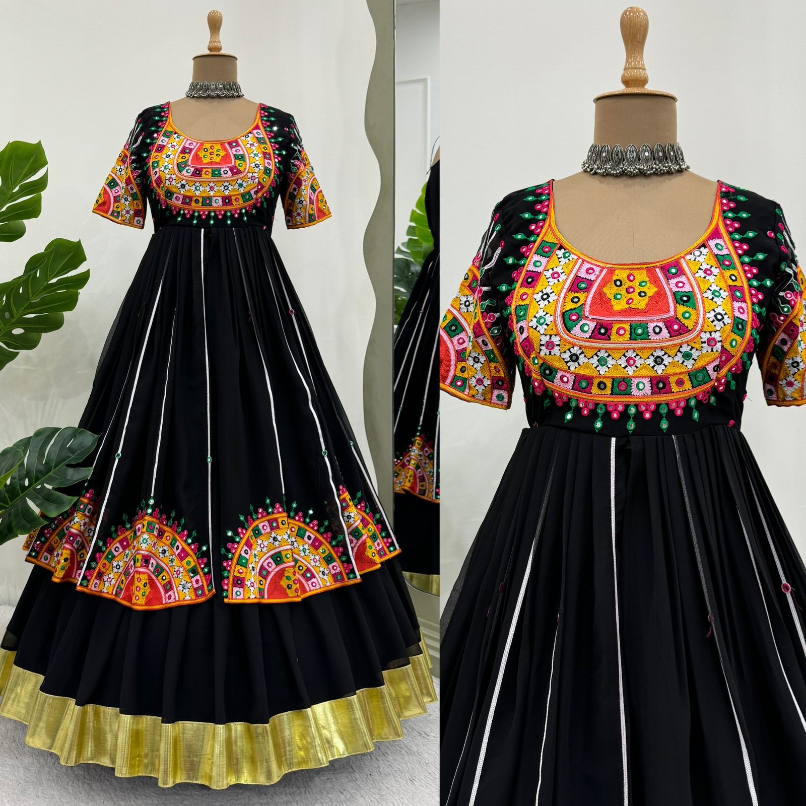 Party Wear Black Color Foux Gorgette Gown For Girls