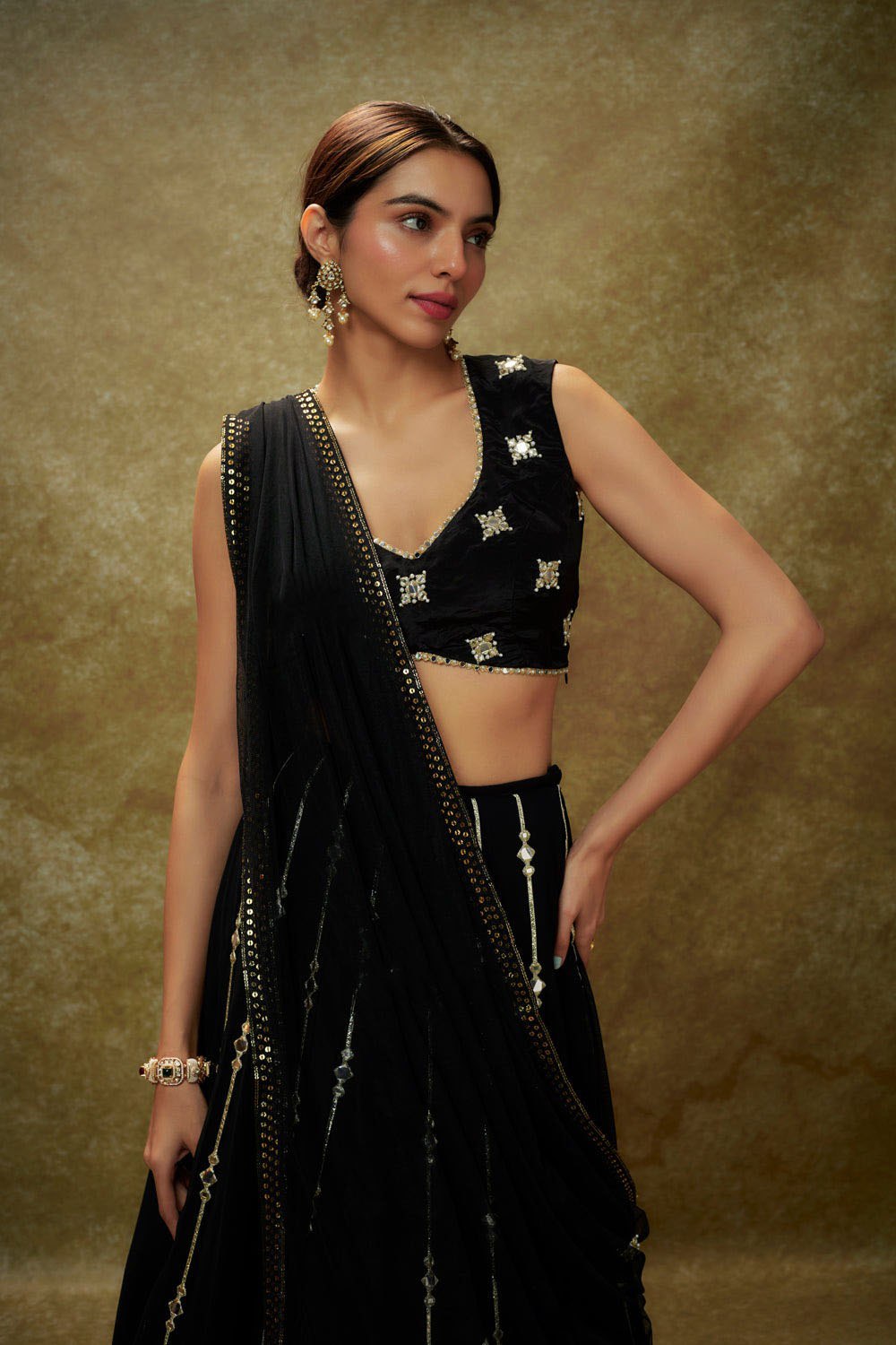 Party Wear Black Color Georgette Lehenga For Wome