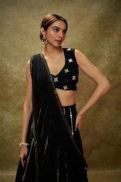 Party Wear Black Color Georgette Lehenga For Wome