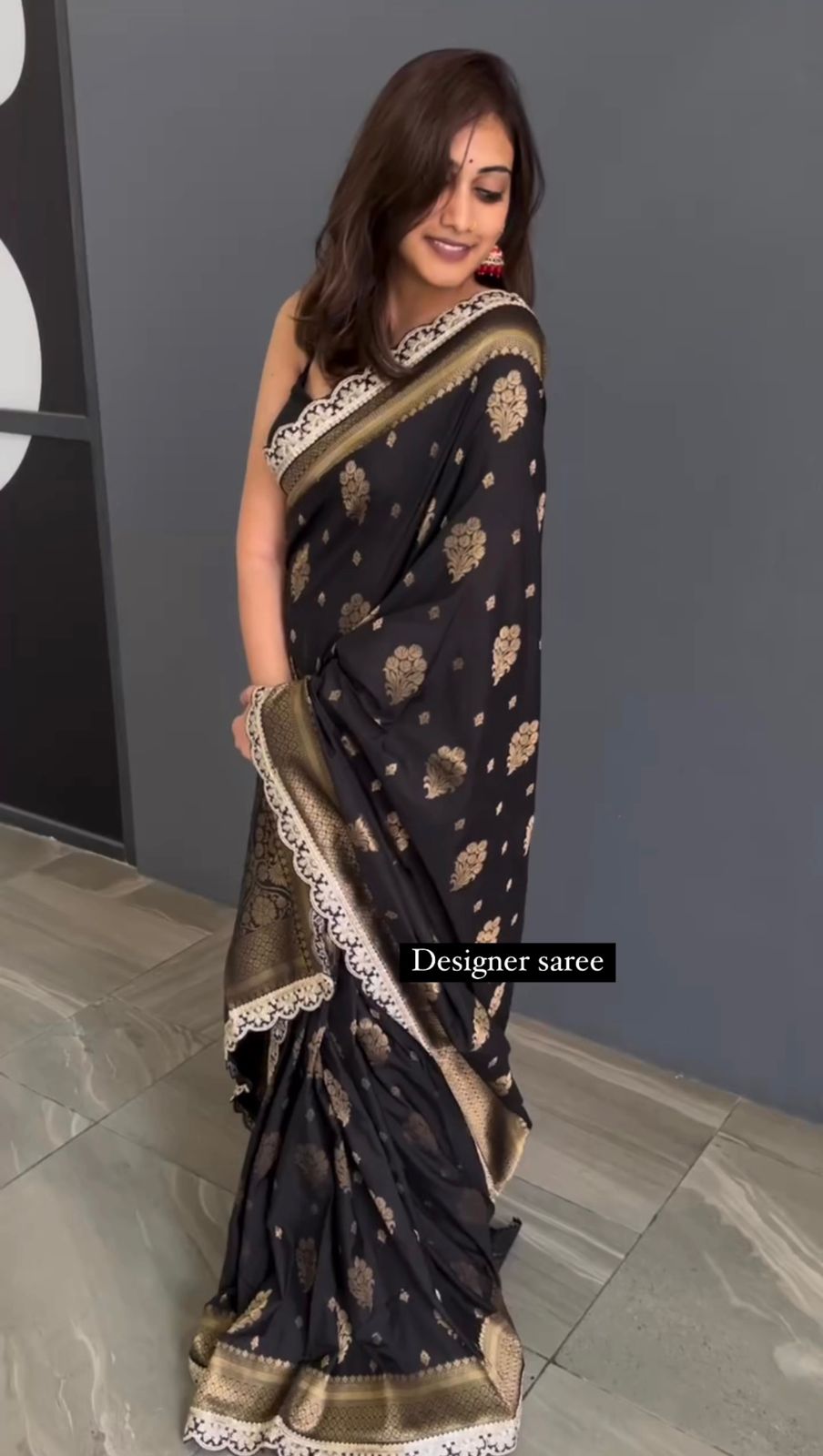 Party Wear Black Color Kota Silk Saree For Women
