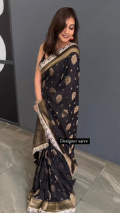 Party Wear Black Color Kota Silk Saree For Women