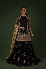 Party Wear Black Color Natural Crep Silk Sharara For Girls