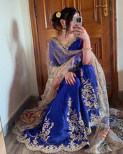 Party Wear Blue Color Chinon Silk Sharara For Girls