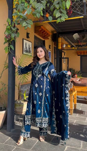 Party Wear Blue Color Viscose Velvet Kurti For Girls