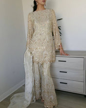 Party Wear Cream Color Chinon Silk Sharara For Girls