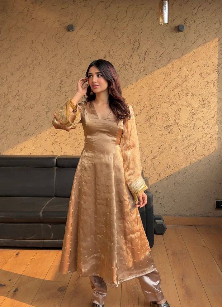 Party Wear Golden Color Jimmy Choo Kurti For Girls
