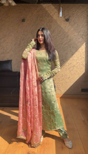 Party Wear Green Color Jimmy Choo Kurti For Women