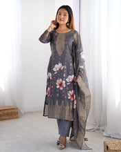 Party Wear Grey Color Chanderi Silk Kurti For Girls