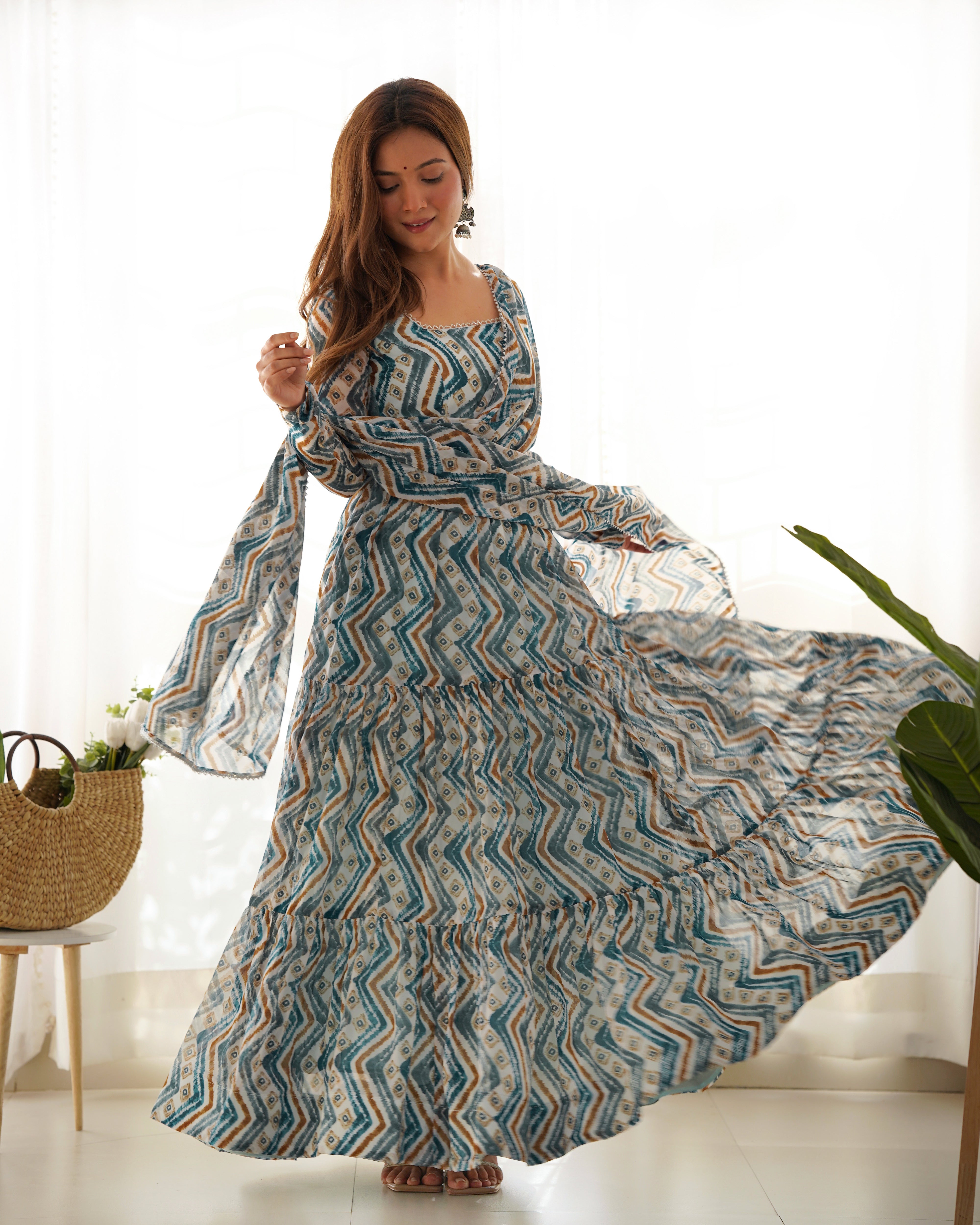 Party Wear Light Blue Color Heavy Fox Georgette Gown For Girls