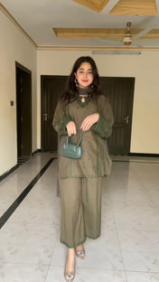 Party Wear Mehndi Green Color Sharara Suit For Girls