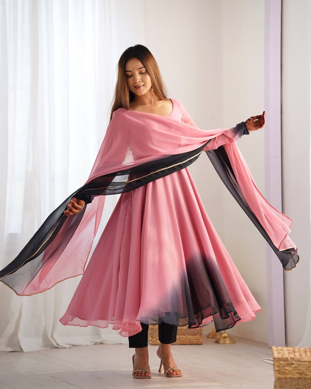Party Wear Multi Color Heavy Fox Georgette Gown For Girls
