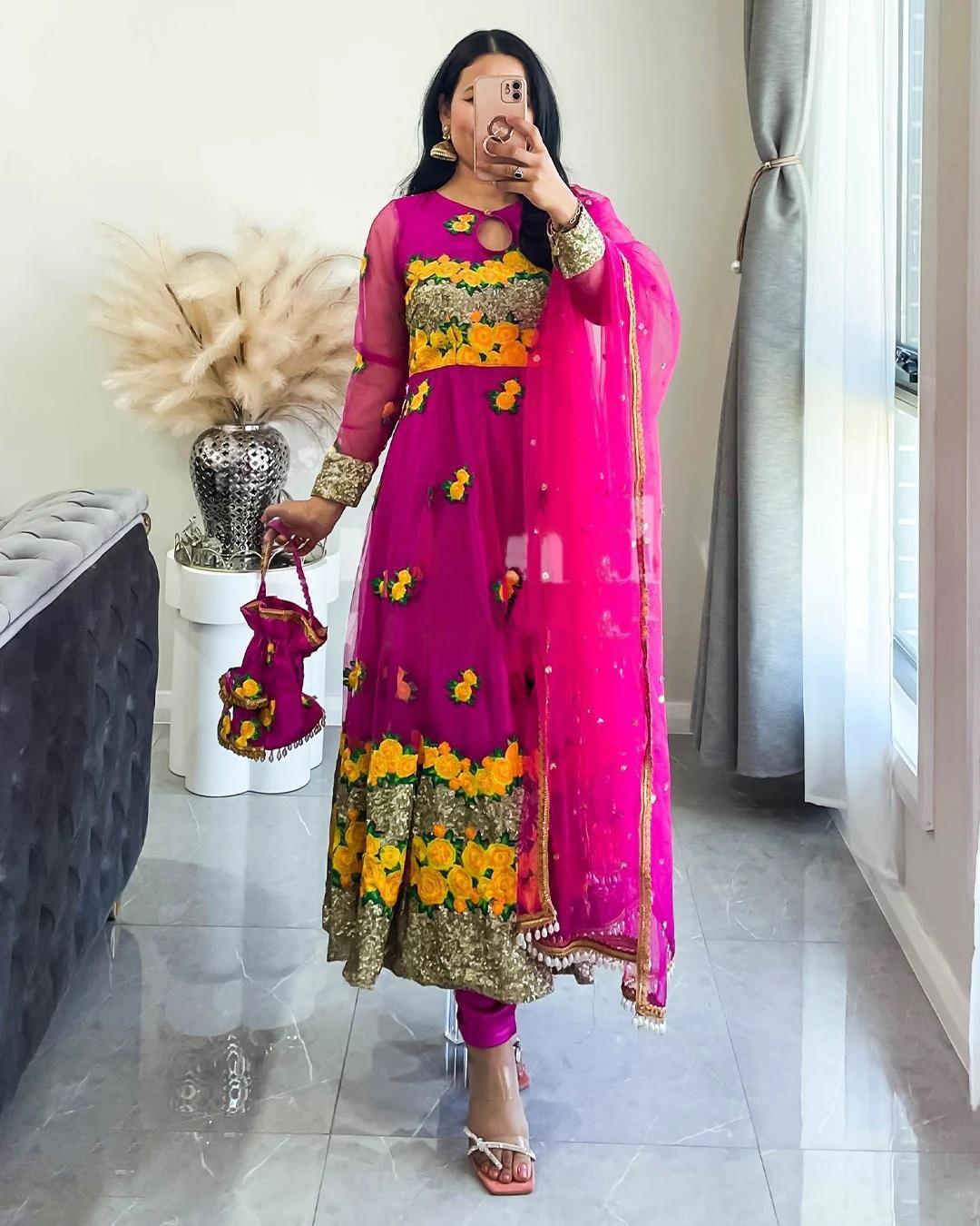 Party Wear Multi Color Net Gown For Girls