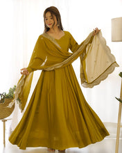 Party Wear Musturd Yellow Color Heavy Chanderi Silk Gown For Girls