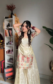 Party Wear Off White Color Heavy Chinon Silk For Girls