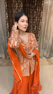 Party Wear Orange Color Chinon silk Sharara For Girls