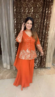 Party Wear Orange Color Georgette Sharara For Women