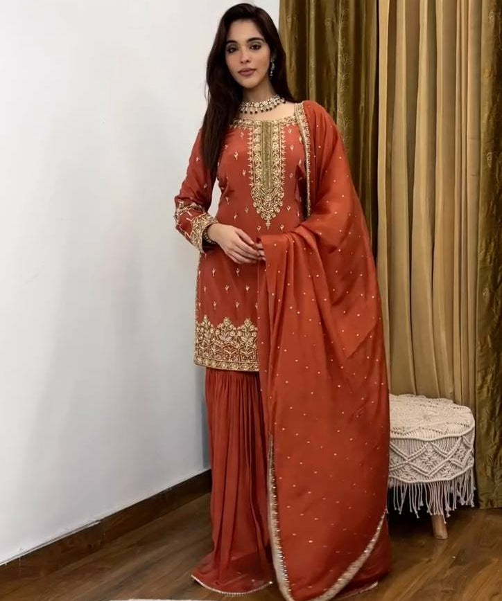 Party_Wear_Orange_Color_Pure_Haevy_Simmer_Silk_Sharara_For_Girls.jpg