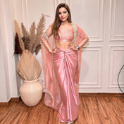 Party Wear Peach Color French Crape With Drees For Girls