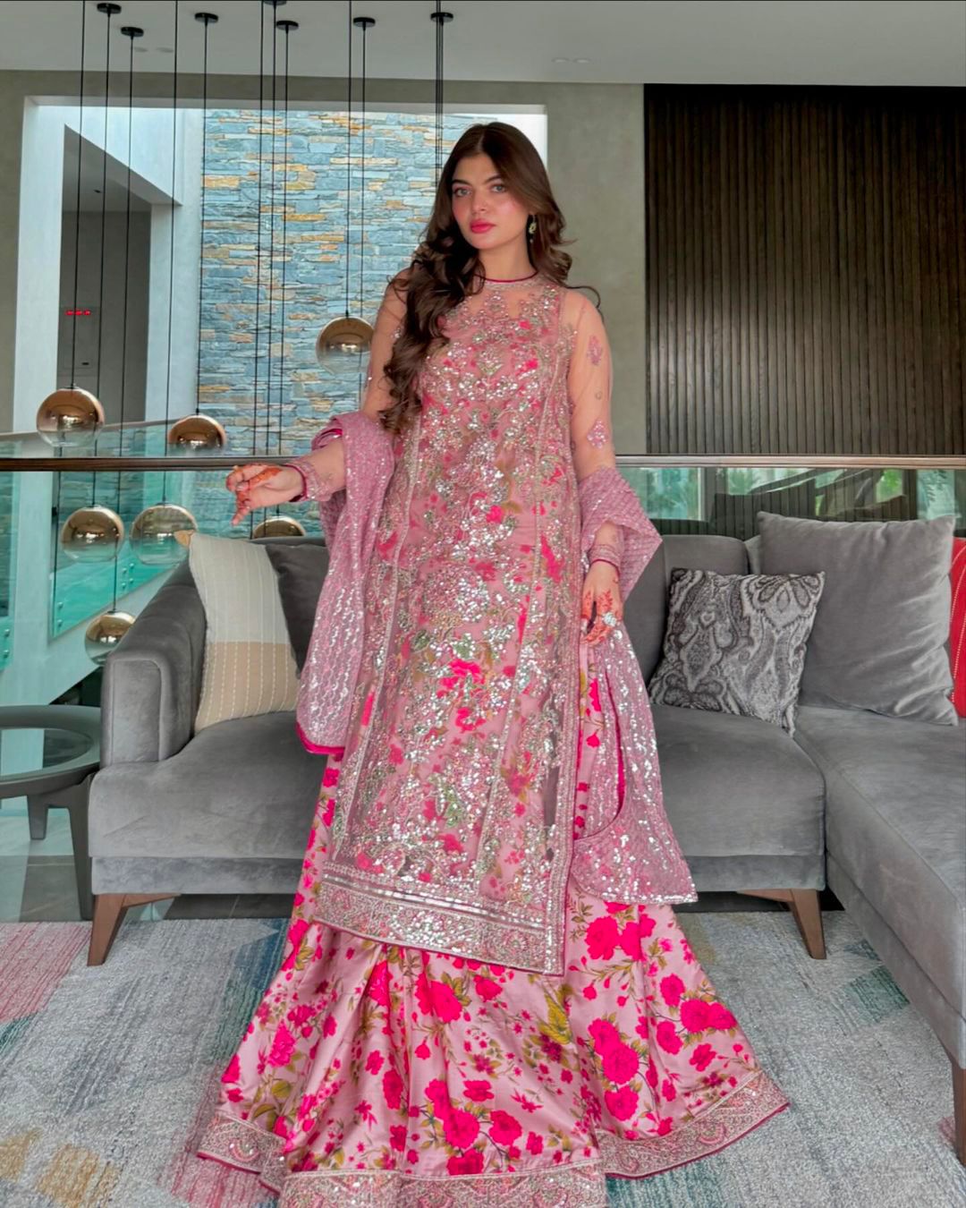 Party Wear Pink Color Butterfly Net Kurti For Girls