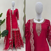 Party Wear Pink Color Chinnon Silk Fabric For Girls