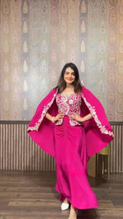 Party Wear Pink Color Chinon Silk Western Wear For Girls
