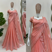 Party Wear Pink Color Jimmy Chu Silk Saree For Girls